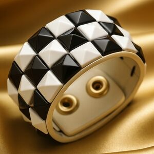 Chunky Snap Closure Bracelet Elegant Black & Write - Women's Fashion Jewelry